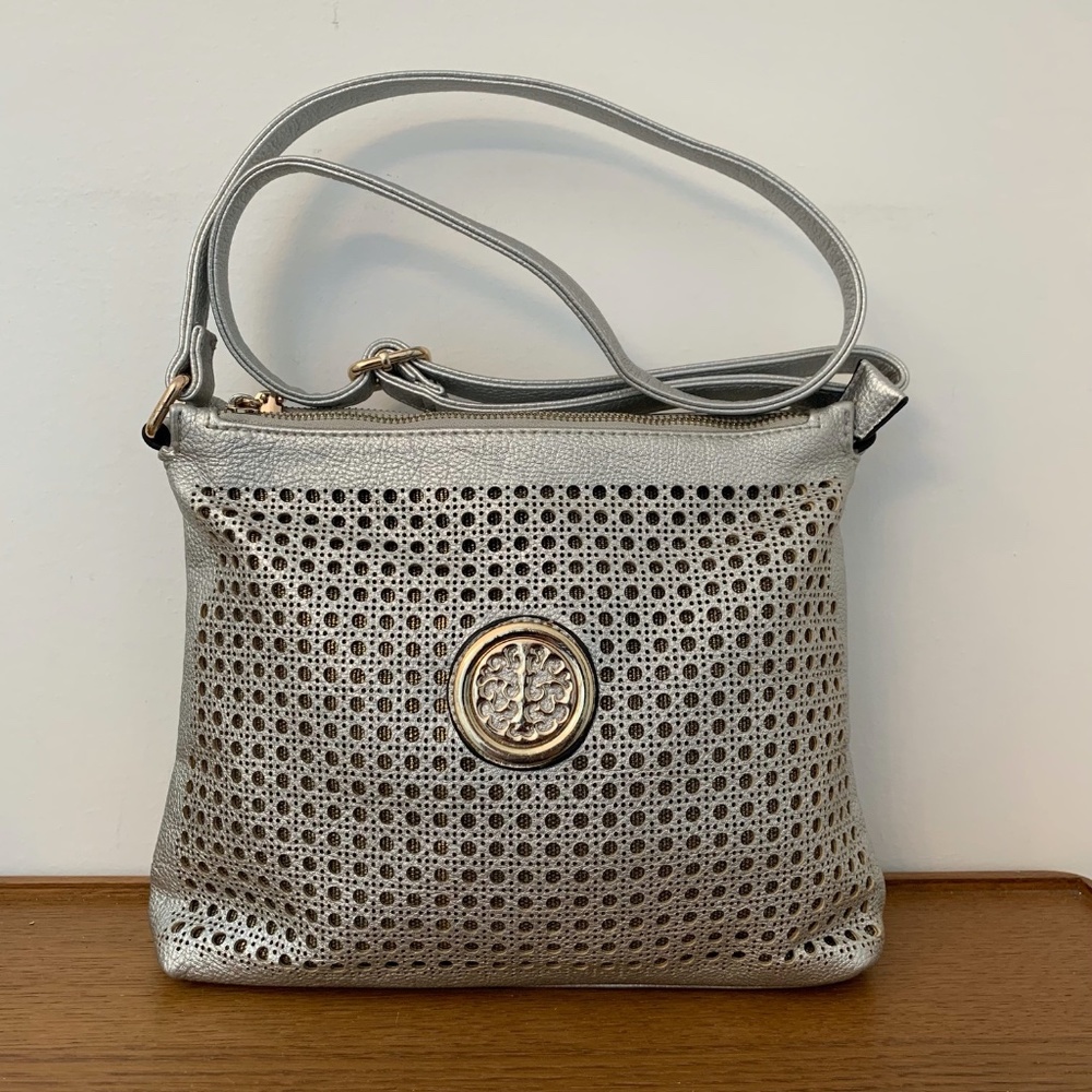 Unique Style Silver Gold Faux Leather Messenger Crossbody Shoulder Bag Purse